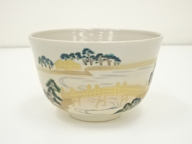 JAPANESE TEA CEREMONY / KYO WARE TEA BOWL CHAWAN / IROE / MATSUSHIMA